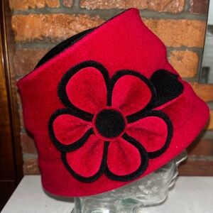Vintage Sherel’s New York Hat from Germany Red Black Large Flower